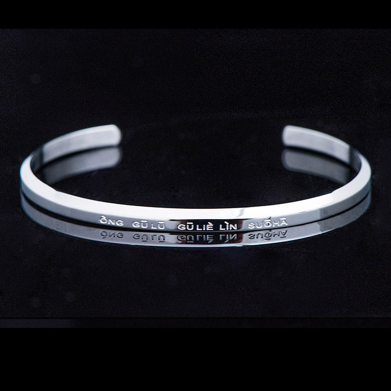 Buddha Stones Six True Words Engraving Titanium Steel Blessing Protection Bracelet - Kurukullā - Silver - Large - image 7