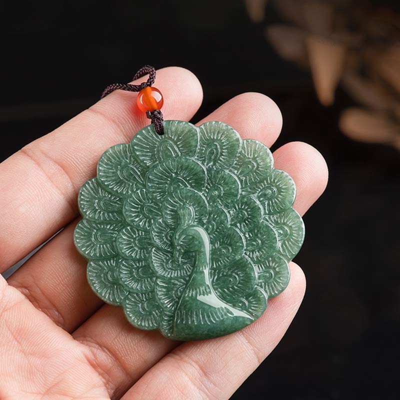 Natural Jade Peacock Luck Prosperity Necklace Pendant - image 4