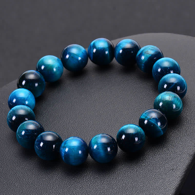 Buddha Stones Blue Tiger Eye Protection Bracelet - 0.47 in (12 mm) - image 0
