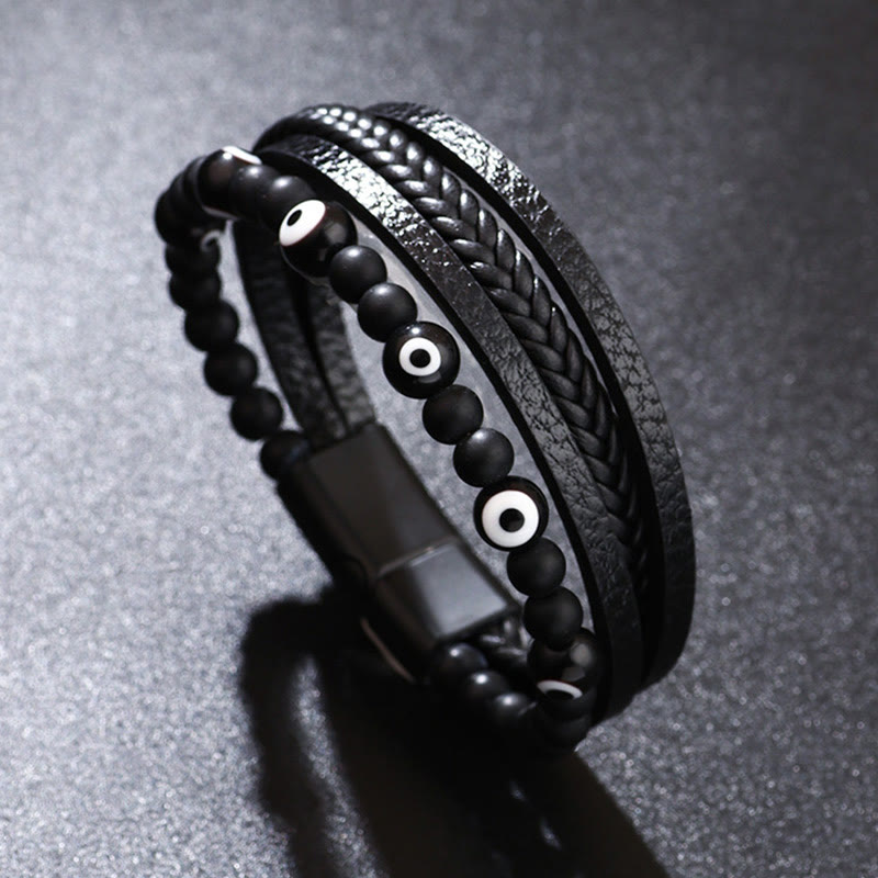 Buddha Stones Evil Eye Tiger Eye Protection Beaded Multilayered Braided Bracelet - Black - 23cm - image 7