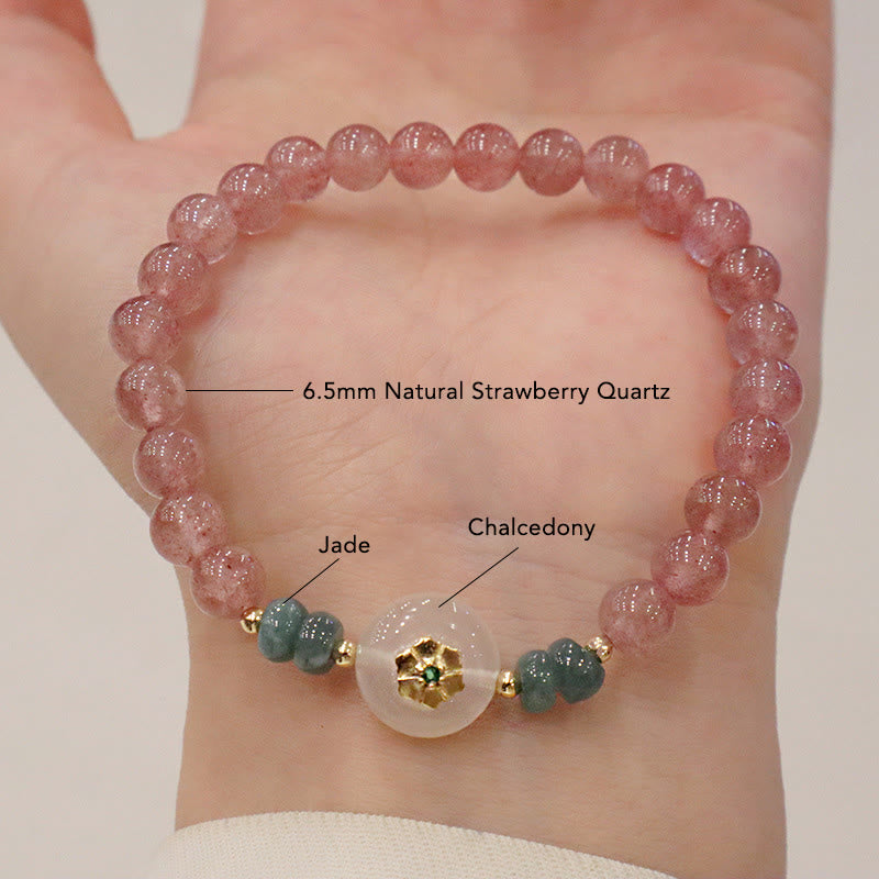 Buddha Stones Natural Strawberry Quartz Chalcedony Jade Healing Bracelet - Strawberry Quartz&Chalcedony - image 0