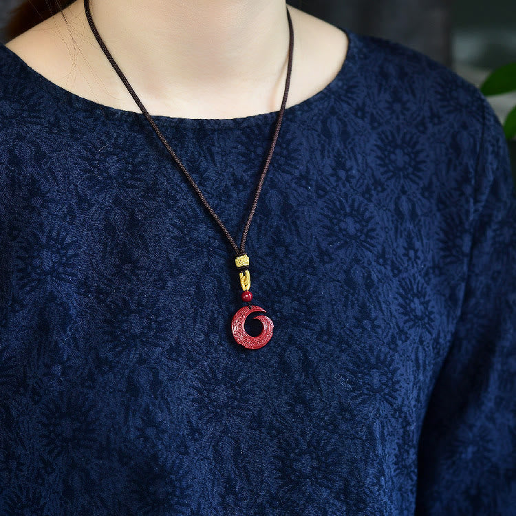 Buddha Stones One's Luck Improves Design Patern Natural Cinnabar Blessing Necklace Pendant - image 6