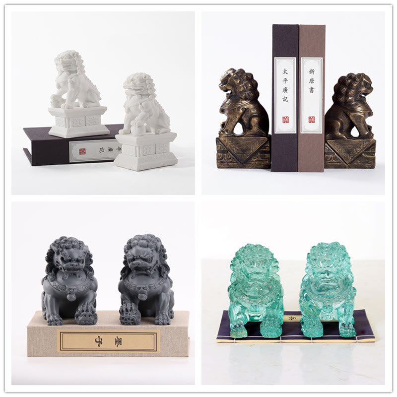 Buddha Stones 2Pcs Lion Statue Courage Strength Resin Home Office Decoration - image 14