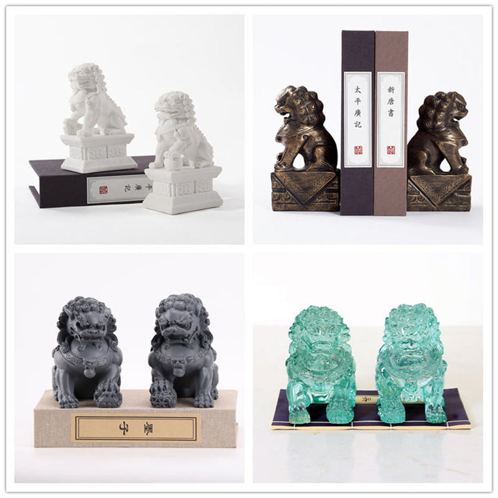 Buddha Stones 2Pcs Lion Statue Courage Strength Resin Home Office Decoration - image 14