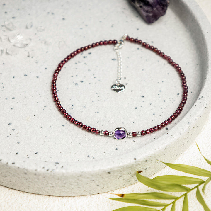 Buddha Stones Garnet Amethyst Purification Calm Anklet - image 1