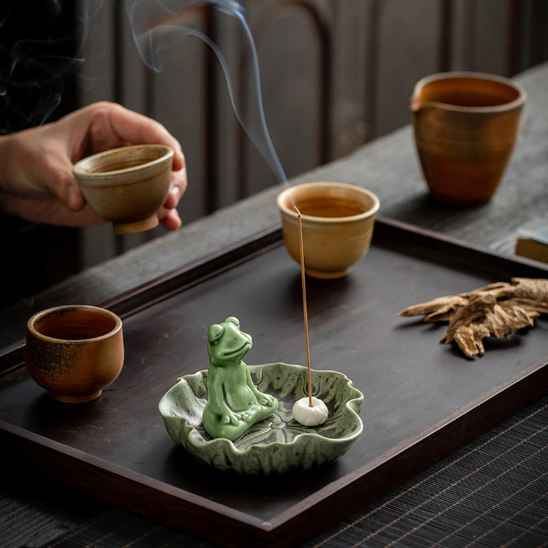Buddha Stones Leaf Meditation Frog Pattern Healing Ceramic Incense Burner Decoration - image 5