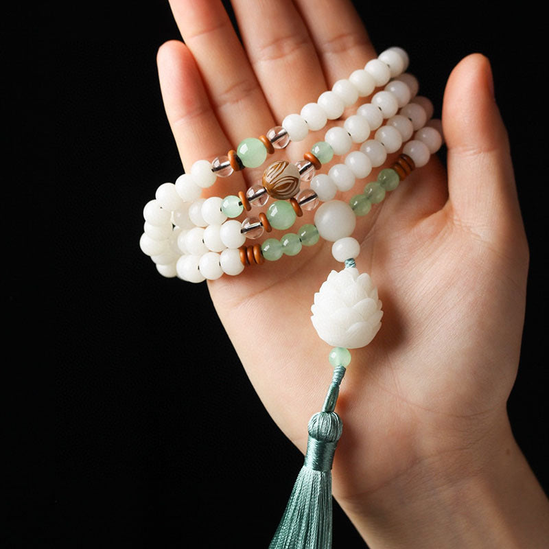 Buddha Stones White Bodhi Seed Mala 108 Beads Protection Bracelet - image 3