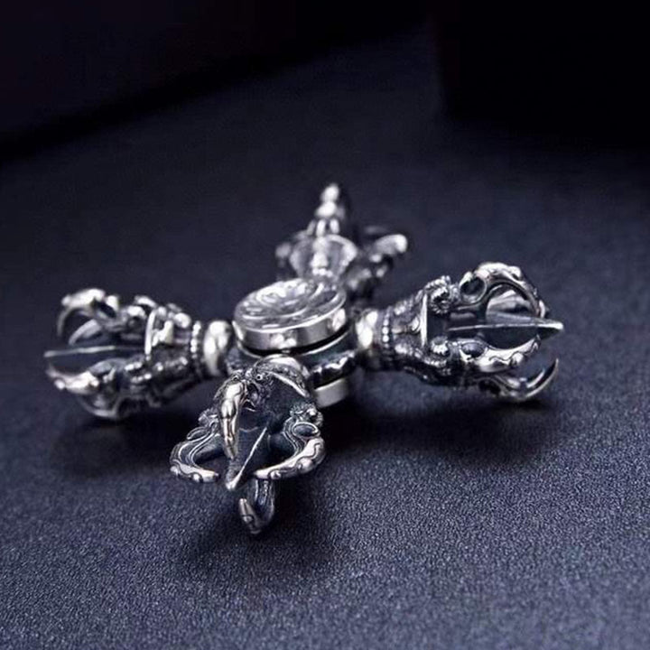 Buddha Stones Tibetan 925 Sterling Silver Double Dorje Vajra Engraved Spiritual Power Pendant - image 3