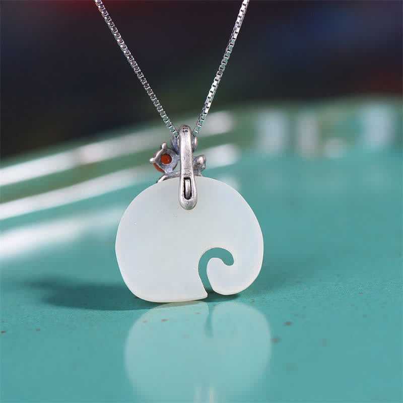 Buddha Stones White Jade Elephant Lotus Protection Necklace Pendant - image 4