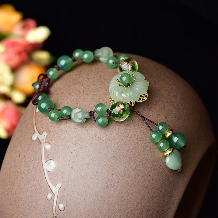 Buddha Stones Natural Green Jade Luck Dangling Flower Bracelet - image 3