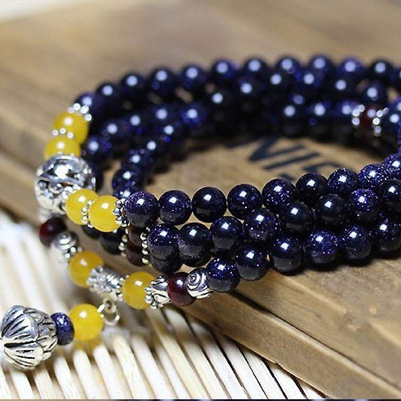 Buddha Stones Blue Sandstone Wealth Charm Bracelet Mala - image 4
