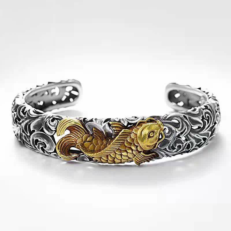 Buddha Stones Koi Fish Grass Pattern Prosperity Wealth Bracelet Bangle - Koi Fish (Luck ♥ Prosperity) - image 0