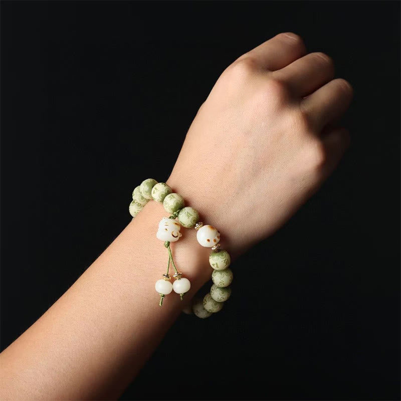 Buddha Stones Green Bodhi Seed Cat Paw Om Mani Padme Hum Engraved Wisdom Bracelet - image 5
