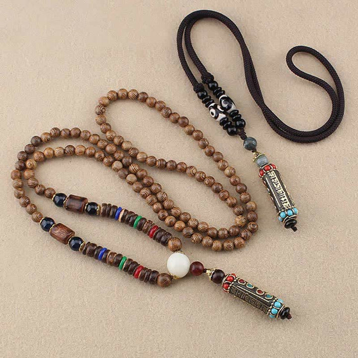 Buddha Stones Tibetan Om Mani Padme Hum Dzi Bead Wenge Wood Necklace Pendant - image 6