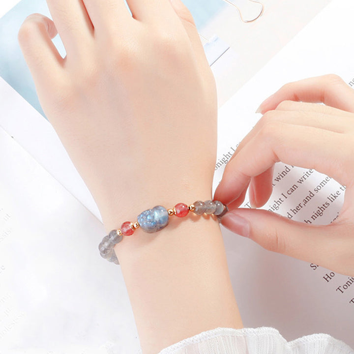Buddha Stones Moonstone Strawberry Quartz PiXiu Healing Bracelet - image 1