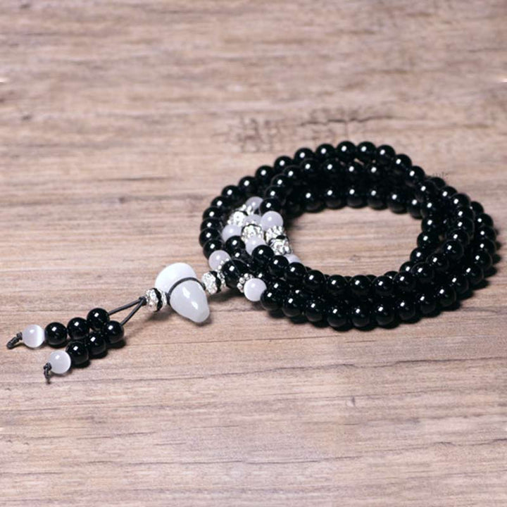 Buddha Stones Black Onyx White Crystal Bead Meditation Bracelet - image 5