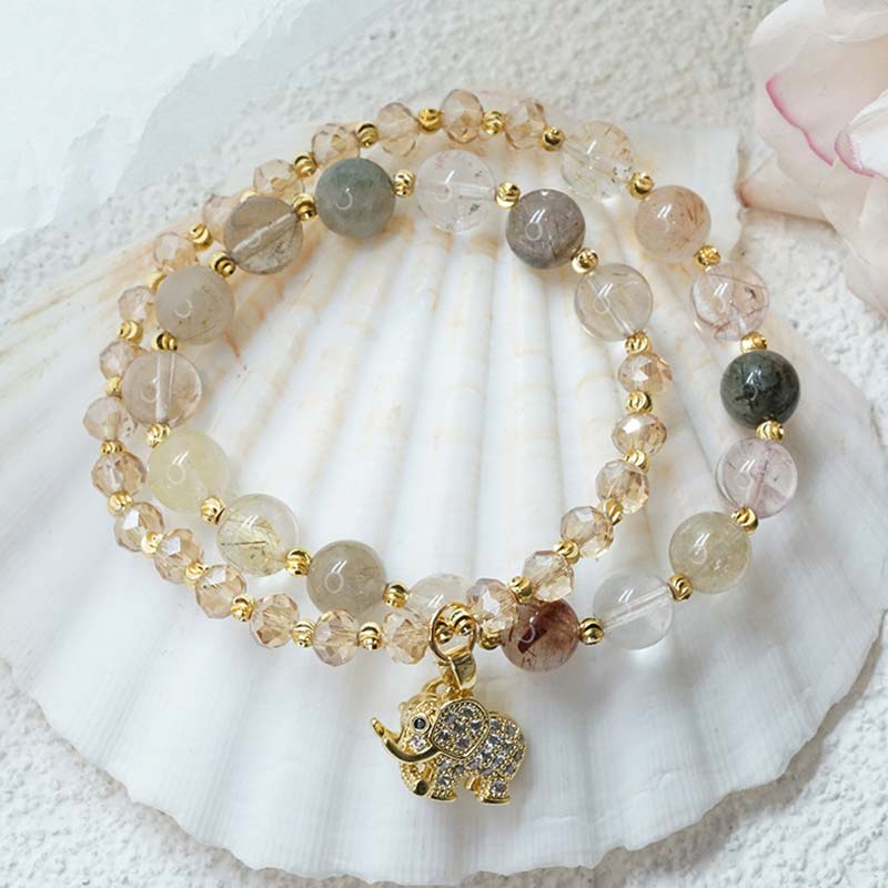 Buddha Stones Rose Quartz Elephant Healing Energy Charm Bracelet - Rutilated Quartz - image 5