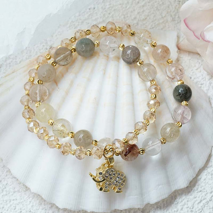 Buddha Stones Rose Quartz Elephant Healing Energy Charm Bracelet - Rutilated Quartz - image 5