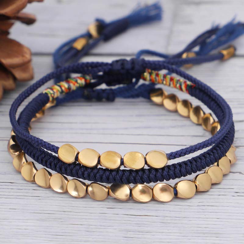 Buddha Stones 3 PCS Tibetan Copper Beads Healing Protection Luck Bracelet Set - 1 - image 0