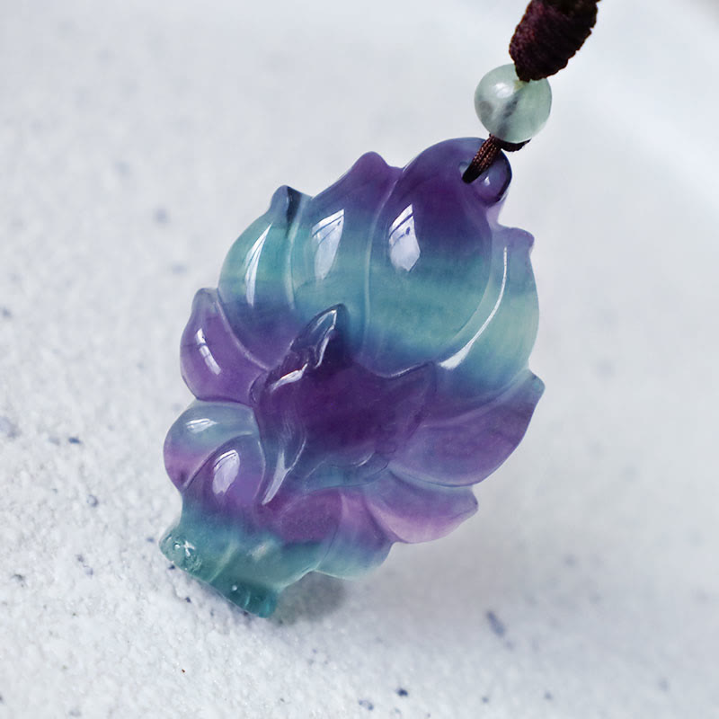 Buddha Stones Natural Fluorite Gold Sheen Obsidian Fox Pendant Protection Necklace - image 1