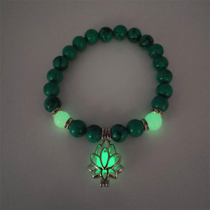 Buddha Stones Tibetan Turquoise Glowstone Luminous Bead Lotus Protection Bracelet - Turquoise Green Light - image 20