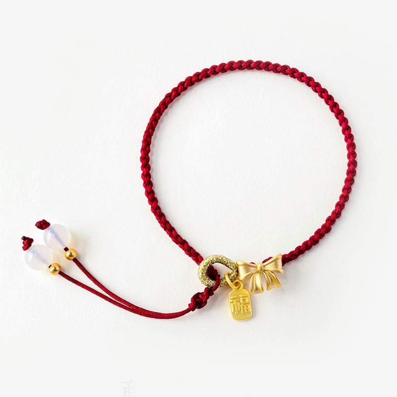 Buddha Stones Handmade Peach Blossom Rosette Bow Knot Fu Character Charm Luck Fortune Red Rope Bracelet - image 5