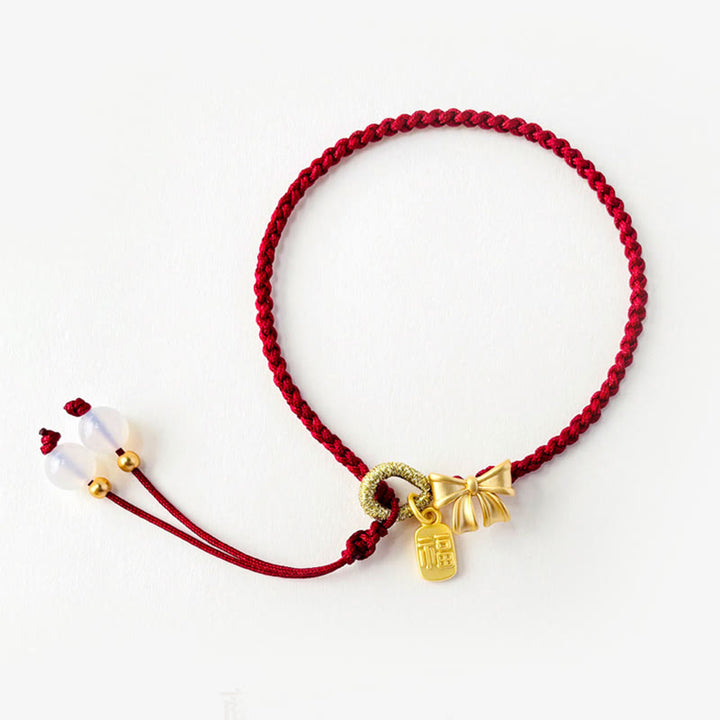 Buddha Stones Handmade Peach Blossom Rosette Bow Knot Fu Character Charm Luck Fortune Red Rope Bracelet - image 5