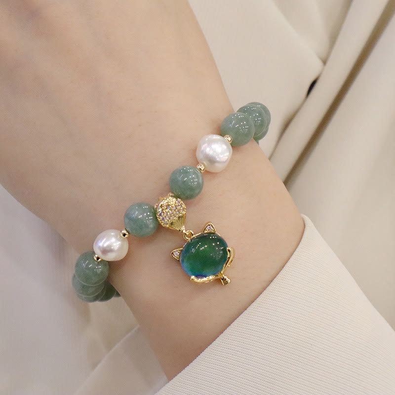 Buddha Stones Jade Pearl Color-Changing Fox Charm Luck Bracelet - image 5