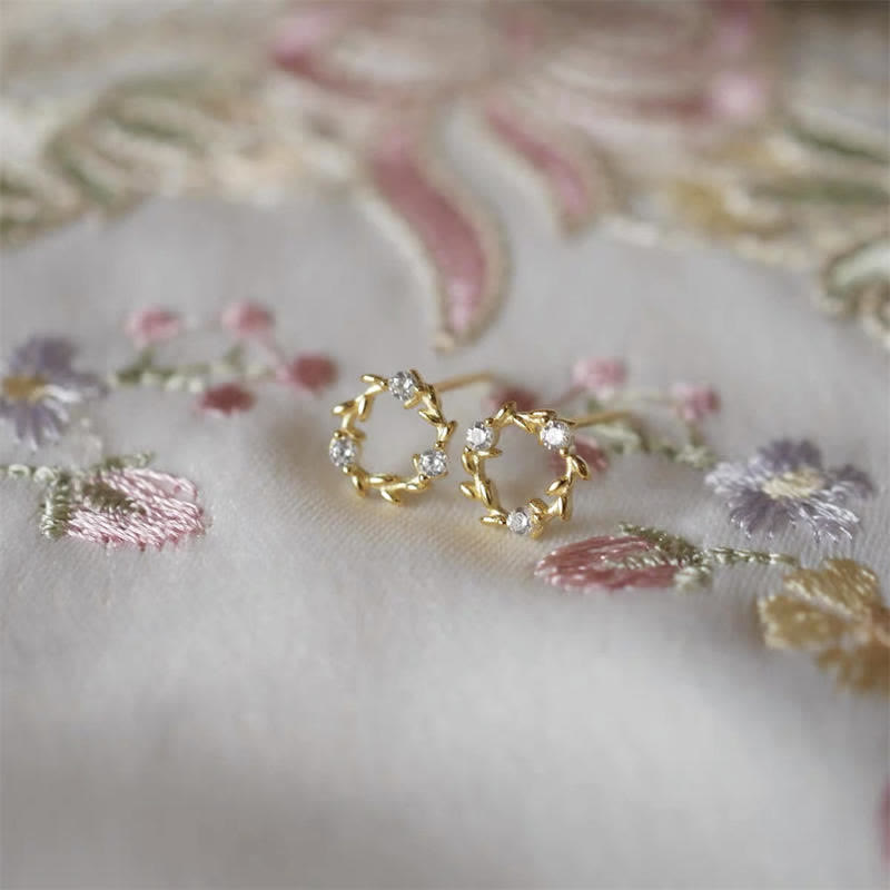 Buddha Stones 925 Sterling Silver Posts Copper Metal Tiny Wreath Stud Blessing Flower Earrings - image 7