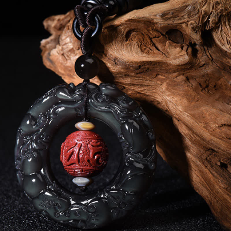 Buddha Stones FengShui Natural Rainbow Obsidian PiXiu Cinnabar Healing Necklace Pendant - Rainbow Obsidian (Love ♥ Positive transformation) - image 0