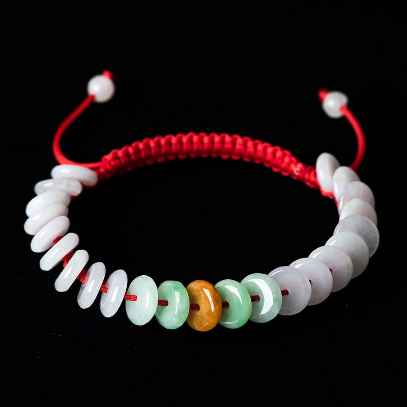 Buddha Stones Round Jade Lucky Red String Weave Bracelet - image 13