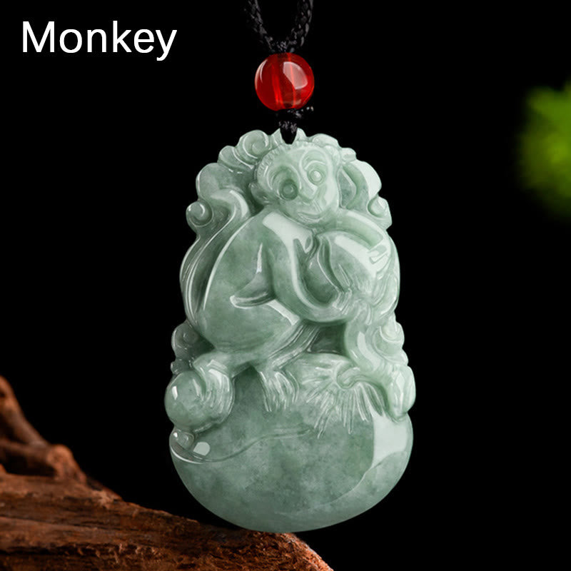Buddha Stones Natural Green Jade 12 Chinese Zodiac Luck Prosperity Necklace Pendant - Monkey - image 17