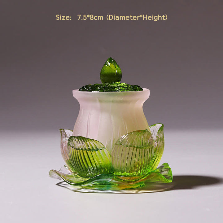 Buddha Stones Feng Shui Lotus Handmade Liuli Crystal Art Piece Home Office Offering Decoration - Water Purification Cup - image 3