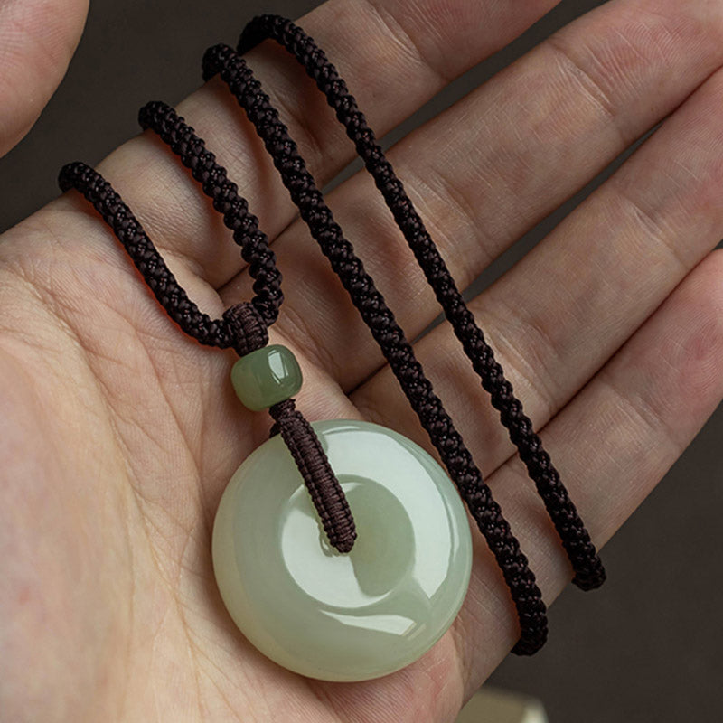 Buddha Stones Natural Round Jade Peace Buckle Luck Prosperity Necklace Pendant - image 15