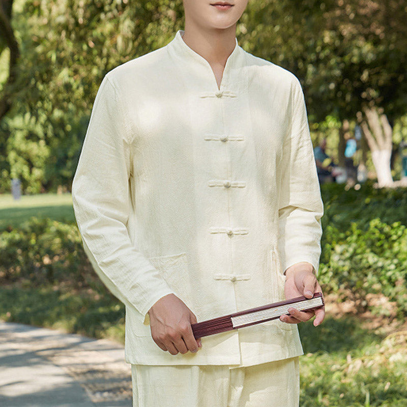 Buddha Stones Spiritual Zen Practice Yoga Meditation Prayer Clothing Cotton Linen Men's Set - Beige - US/UK/AU48，EU58 (6XL) - image 7