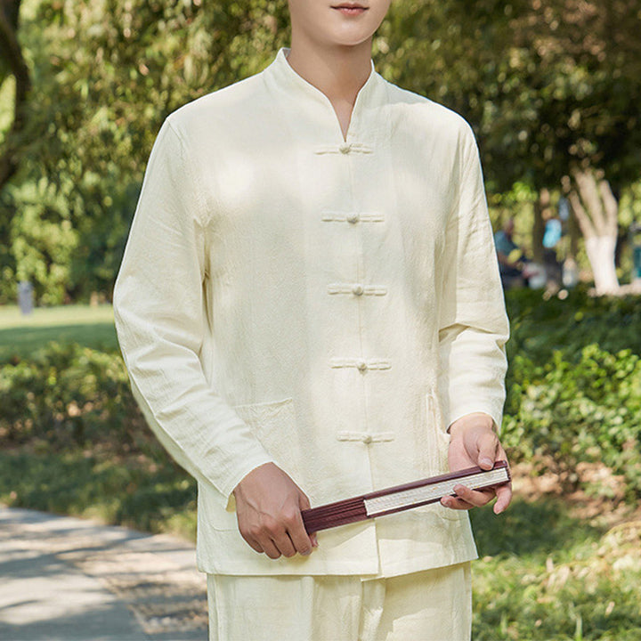 Buddha Stones Spiritual Zen Practice Yoga Meditation Prayer Clothing Cotton Linen Men's Set - Beige - US/UK/AU48，EU58 (6XL) - image 7