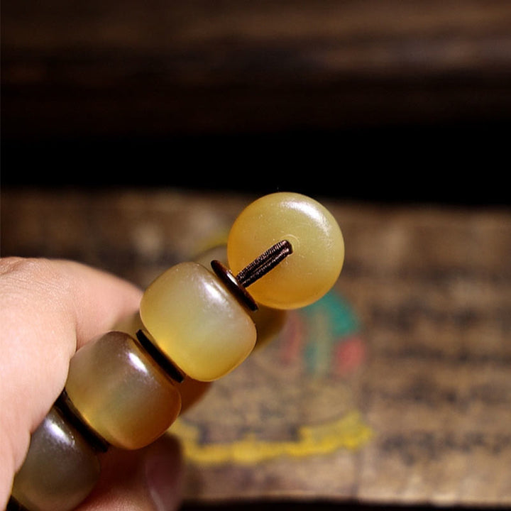 Buddha Stones Handmade Tibetan Sheep Horn Om Mani Padme Hum Auspiciousness Bracelet - image 8