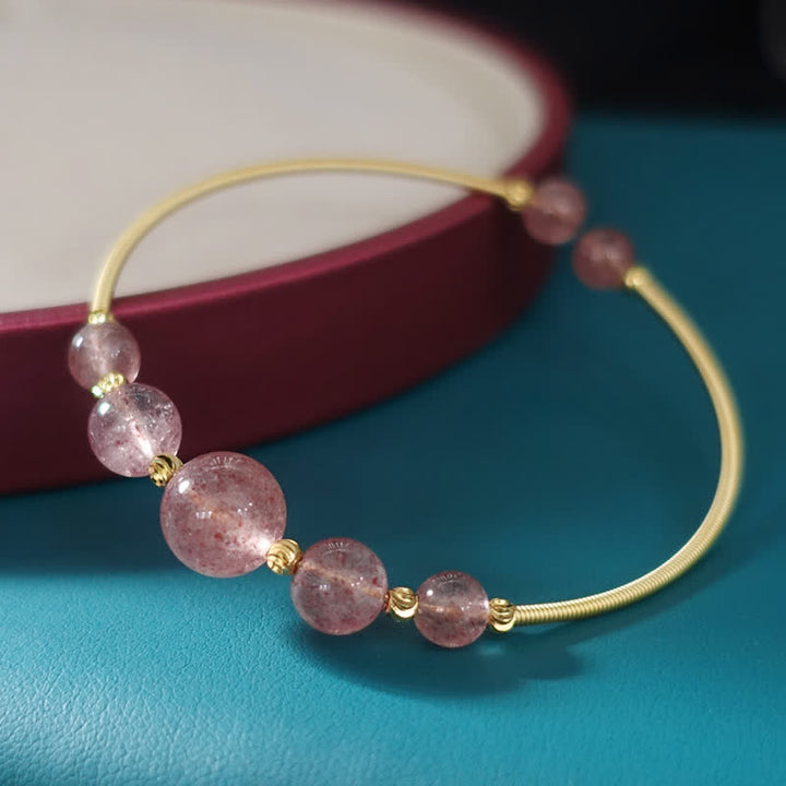 Buddha Stones Natural Strawberry Quartz Love Healing Bracelet Bangle - image 1