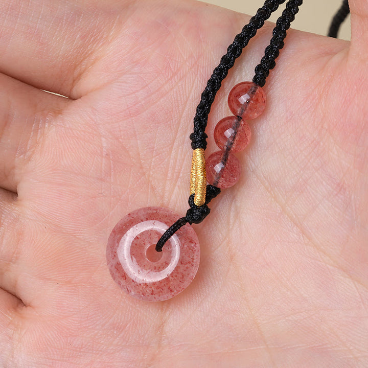 Buddha Stones Strawberry Quartz Chalcedony Peace Buckle Healing Necklace Pendant - image 3