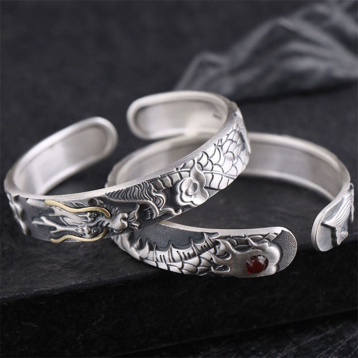 Buddha Stones 999 Sterling Silver Dragon Strength Protection Bracelet Bangle - image 1