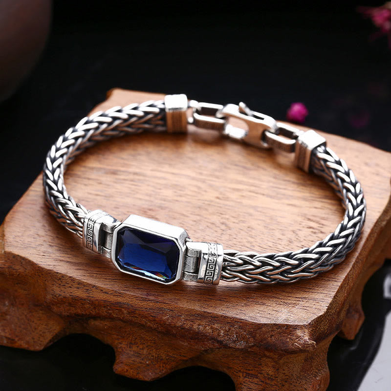 Buddha Stones Retro Blue Acrylic Dragon Keel Braided Design Healing Wealth Buckle Bracelet - image 4