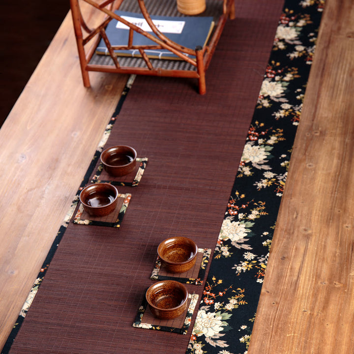 Buddha Stones Vintage Peony Flower Blossom Bamboo Cup Mat Pad Tea Cup Coaster Kung Fu Tea Mat - image 9