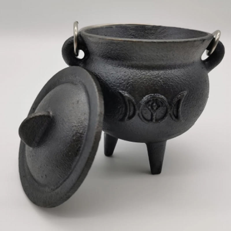 Buddha Stones Cast Iron Cauldron Prayer Altar Burning Holder Incense Sage Smudging Rituals Use Items - Medium Triple Moon Goddess 13*11.5cm - image 5