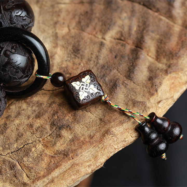 Buddha Stones Ebony Wood Chinese Character Yin Yang Engraved Gourd Balance Bracelet - image 9