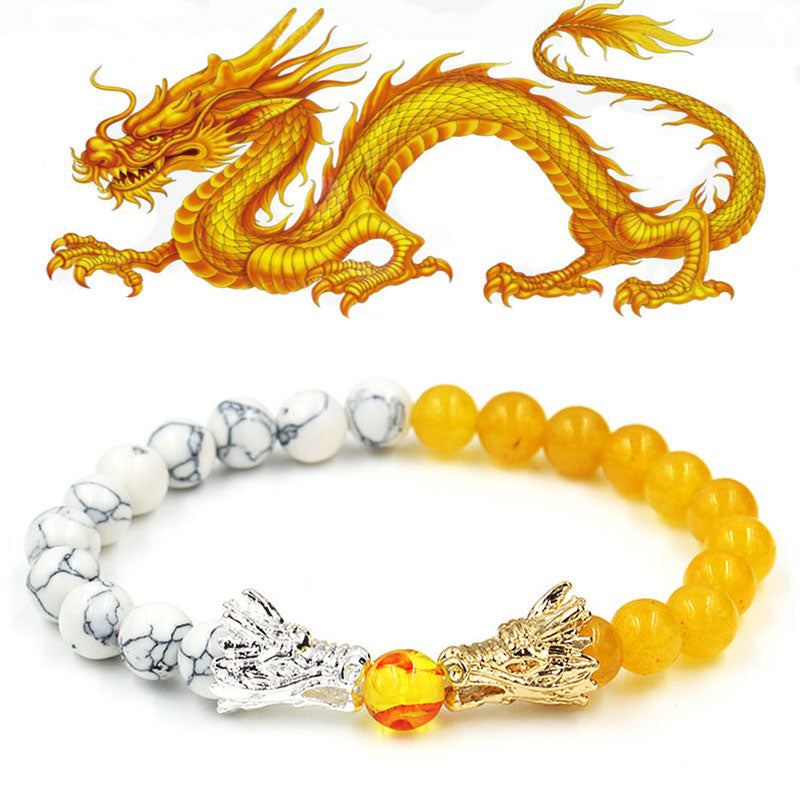 Buddha Stones White Turquoise Lava Rock Dragon Blessing Beaded Bracelet - White Turquoise&Citrine - image 24