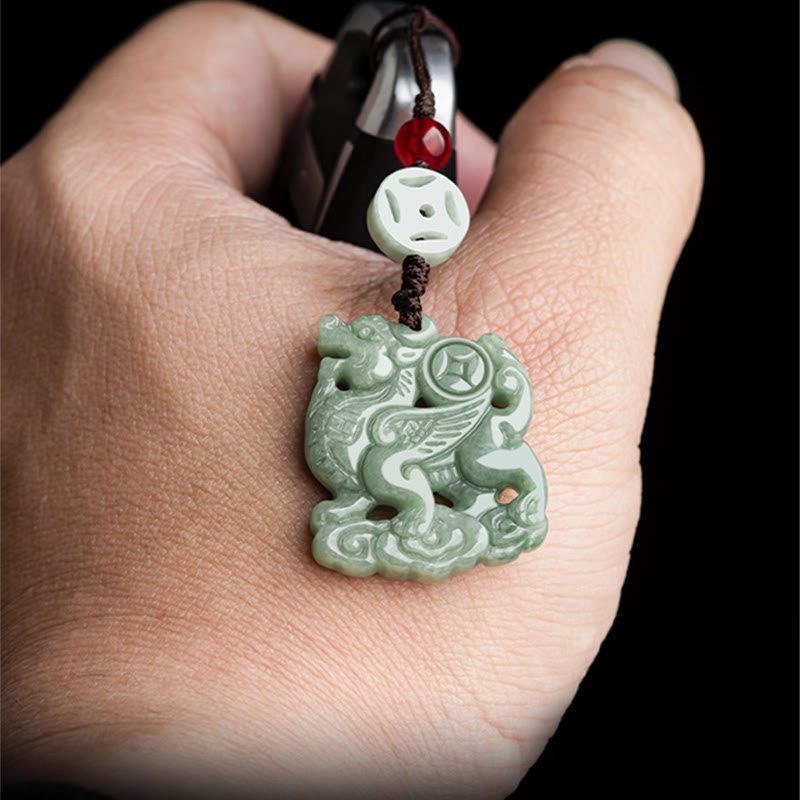 Buddha Stones Natural Jade Kirin Prosperity Phone Hanging Decoration - image 7