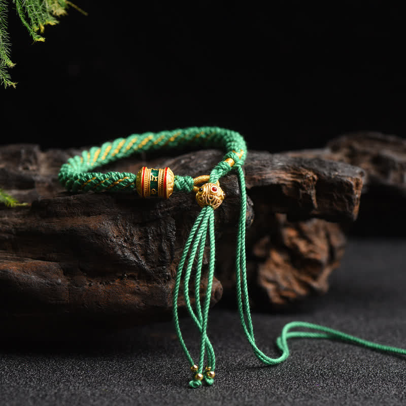 Buddha Stones Tibetan Handmade Luck Prayer Wheel Bead Charm Weave Colorful String Bracelet - Green(Wrist Circumference 14-19cm) - image 12
