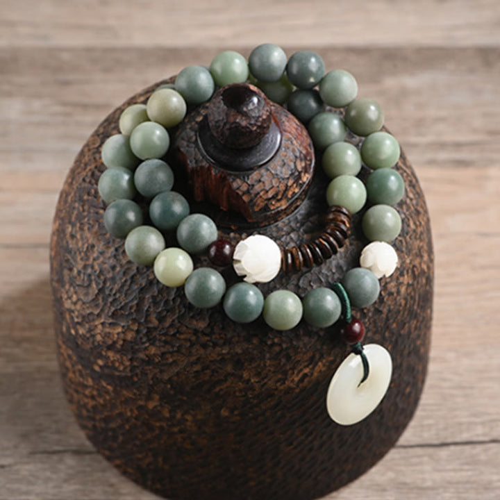 Buddha Stones Cyan Bodhi Seed Lotus Jade Peace Buckle Wisdom Double Wrap Bracelet - image 6