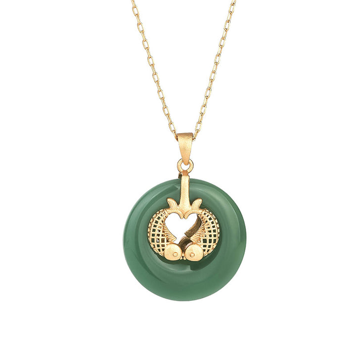 Buddha Stones Cyan Jade Koi Fish Luck Necklace Pendant - image 4