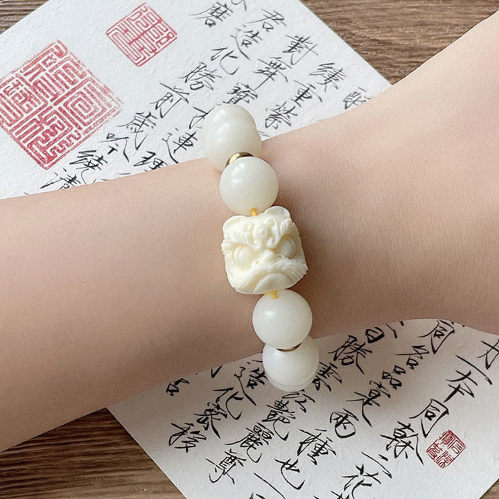 Buddha Stones Silver Sheen Obsidian Bodhi Seed Ivory Fruit Dancing Lion Protection Bracelet - image 13